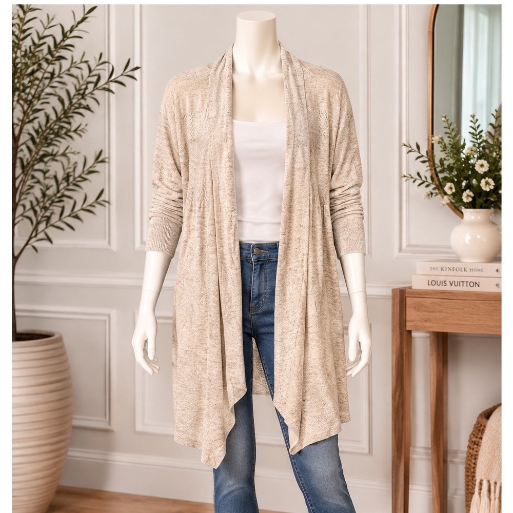 Cynthia Rowley Beige Open Front Knit Cardigan Long Sleeve Layering XS